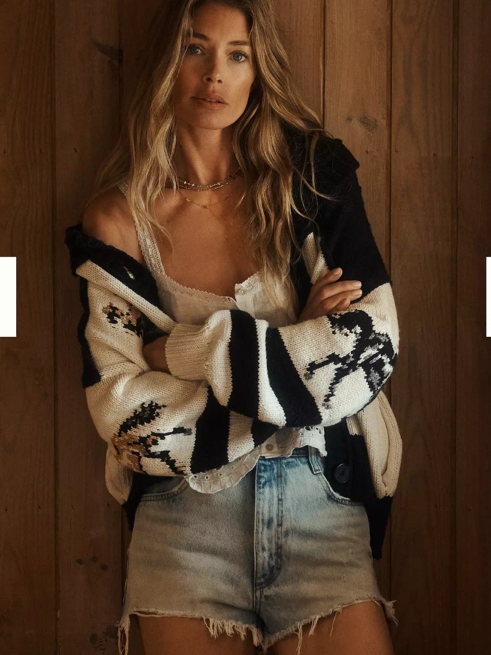 Pilcro Black and Cream Patterned Open-Front Cardigan
